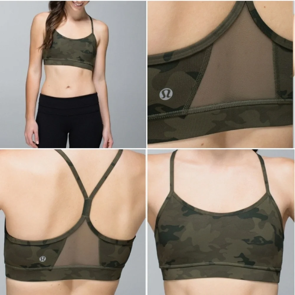 Lululemon Athletica Flow Y Bra Savasana Camo Fatigue Green Size 4